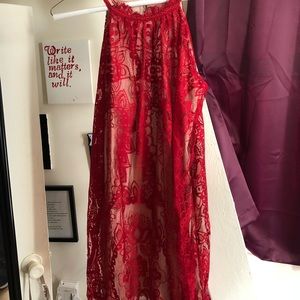 Red lace flowy dress